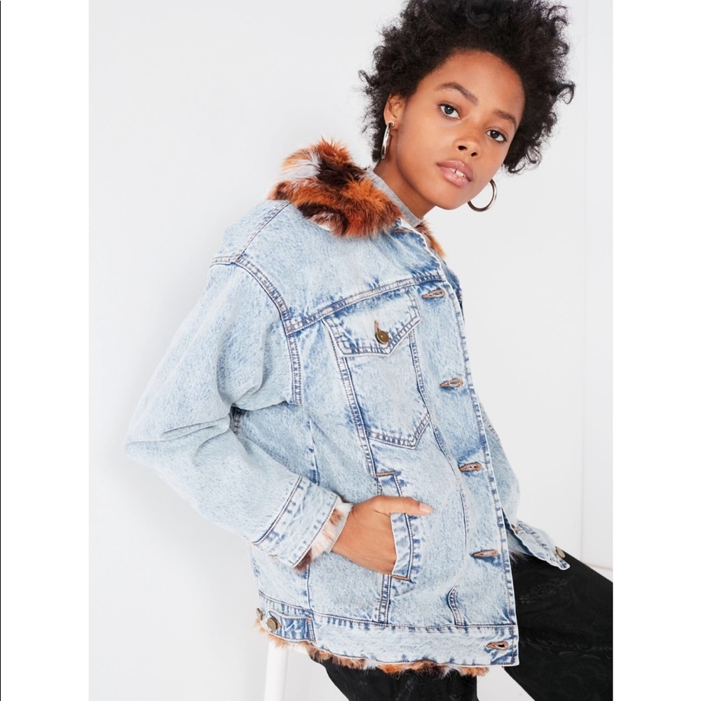Faux Fur Denim Trucker Jacket
